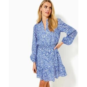 NWT Lily Pulitzer Axton Split Neck Dress Martinique Blue Size 0